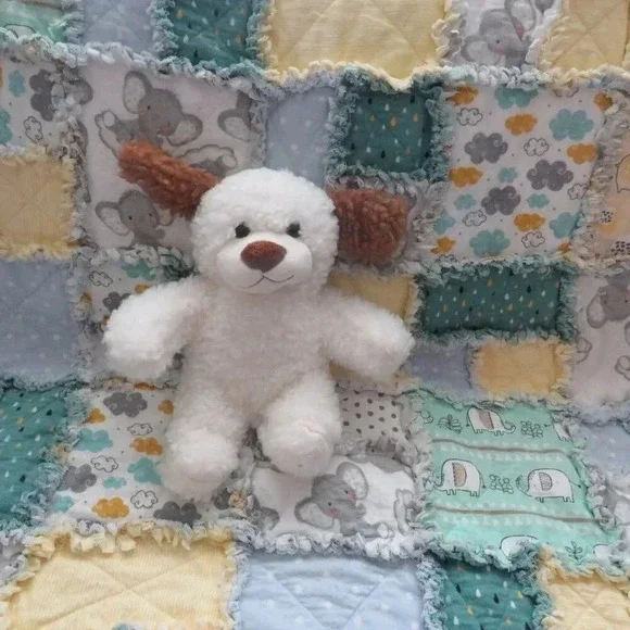 Flannel Rag Quilt With Batting, 50 X 44, Baby Elephant Scrappy Rag Quilt Throw